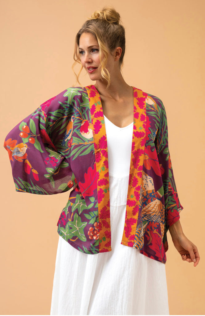 Powder Winter Wonderland Kimono Jacket In Damson Mix