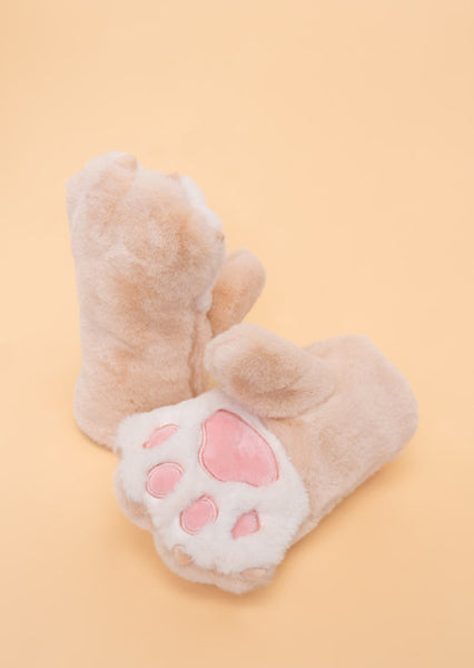 Powder Kids Bear Paw Fluffy Mittens - Cream