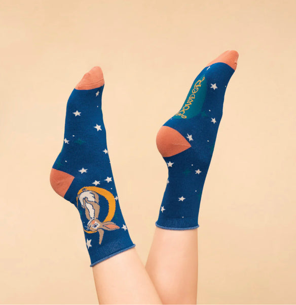 Powder Bedtime Bunny Ankle Socks - Navy