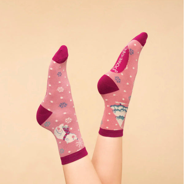 Powder North Pole-ar Bear Ankle Socks - Petal