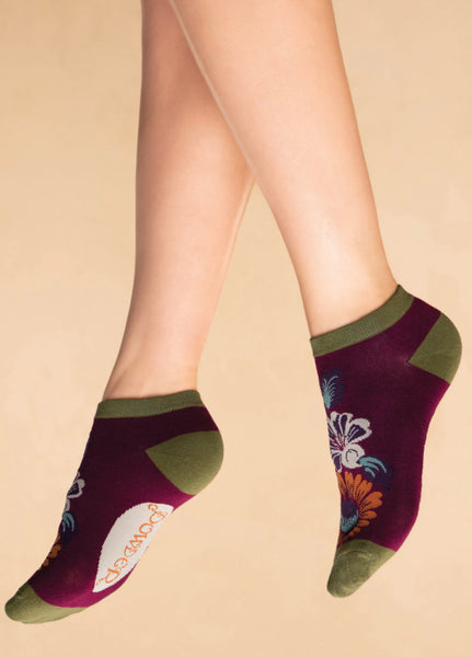 Powder Vintage Floral Trainer Socks - Damson