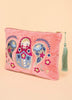 Powder Velvet Embroidered Zip Pouch - Matryoshka Doll, Petal