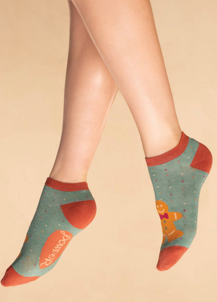 Powder Gingerbread Man Trainer Socks - Aqua