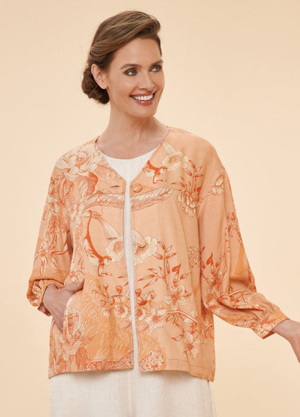 Powder Toile Puff Sleeve Jacket, Coral