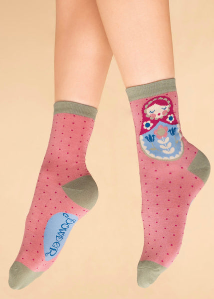 Powder Matryoshka Doll Ankle Socks - Petal