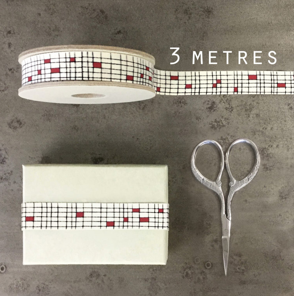East Of India Ribbon - Red Mondrian Check