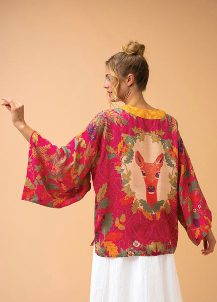 Powder Enchanted Evening Doe Kimono Jacket In Fuchsia