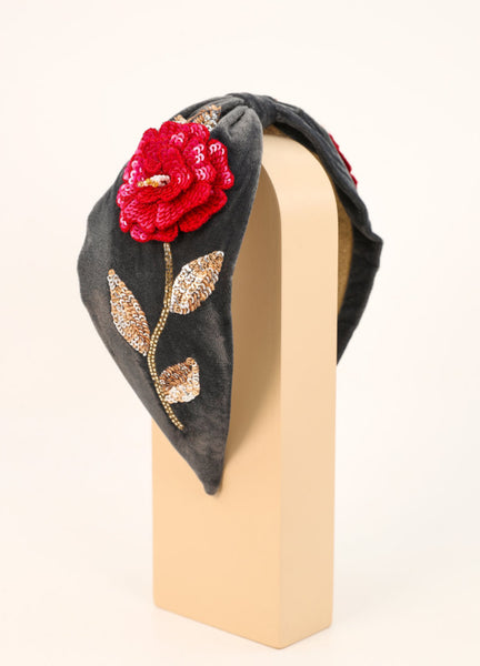 Powder Embroidered Zinnia Flower Headband