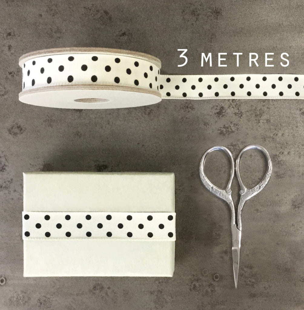 East Of India Dotty Ribbon - Cream With Black Dots
