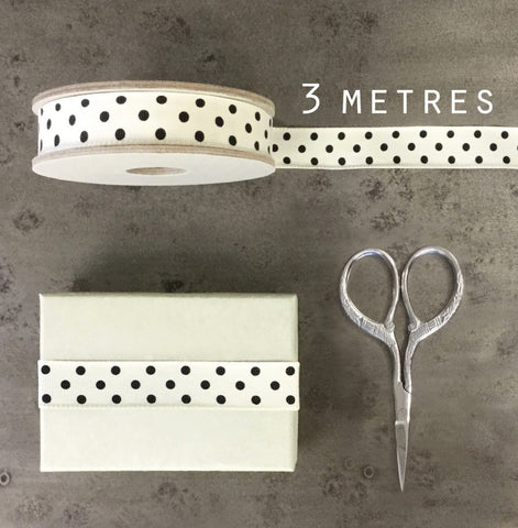 East Of India Dotty Ribbon - Cream With Black Dots