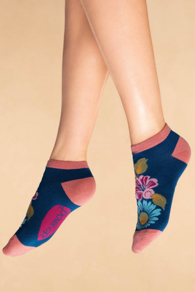 Powder Vintage Floral Trainer Socks - Navy