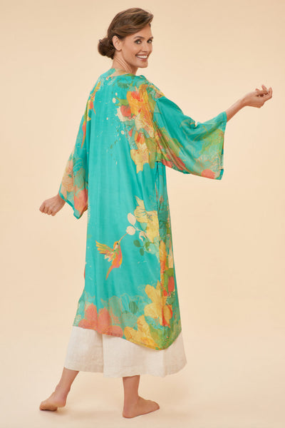 Powder Hummingbird Kimono Gown - Aqua