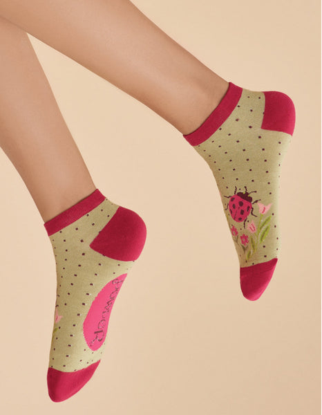 Powder Ladybird Trainer Socks - Sage