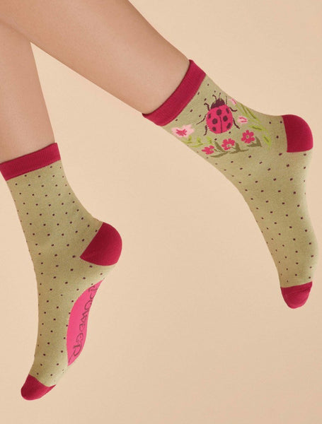 Powder Ladies Ladybird Ankle Socks - Sage