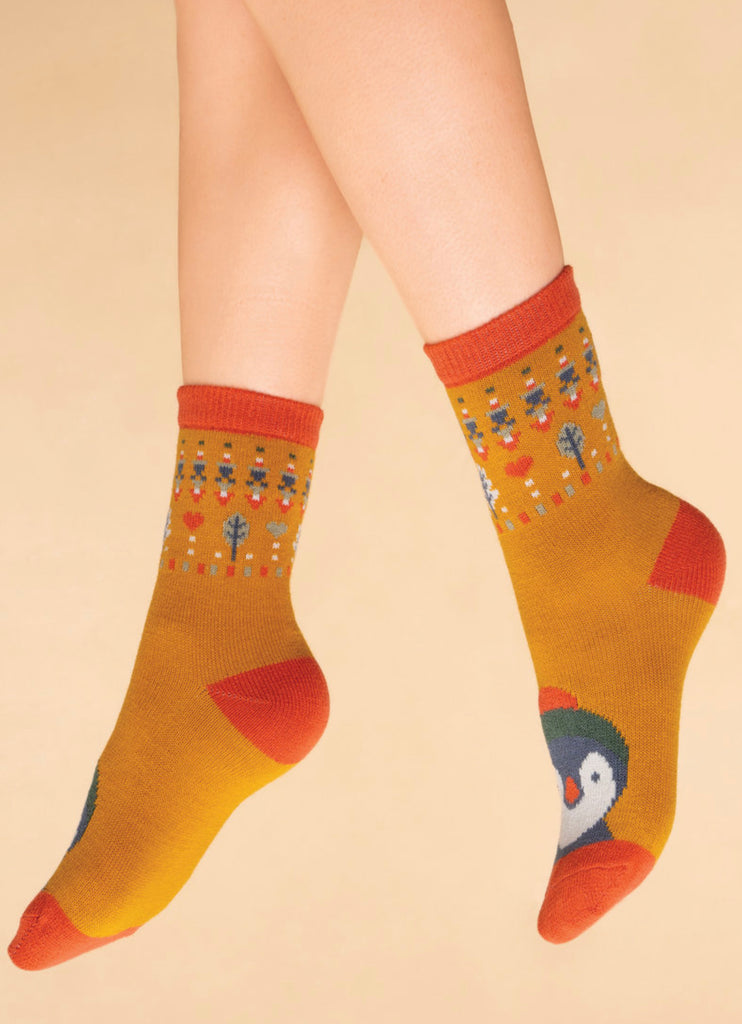 Powder Penguin Knitted Socks - Mustard