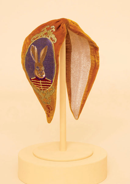 Powder Velvet Embroidered Headband - Regal Hare - Mustard