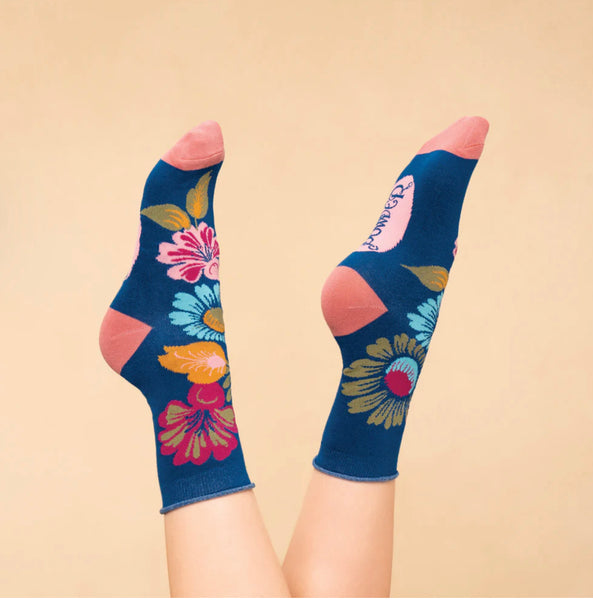 Powder Vintage Floral Socks - Ink