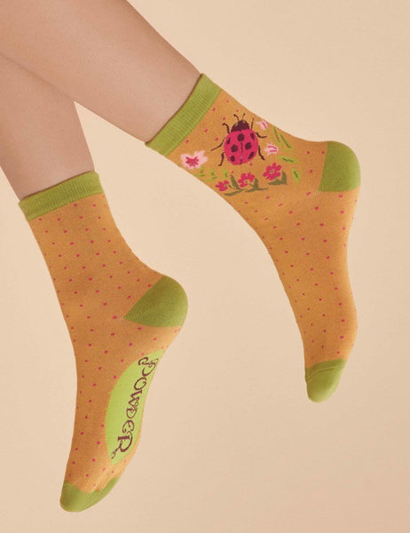 Powder Ladies Ladybird Ankle Socks - Mustard