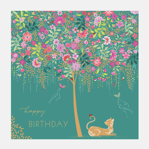 Sara Miller Cat Under Tree Happy Birthday Card