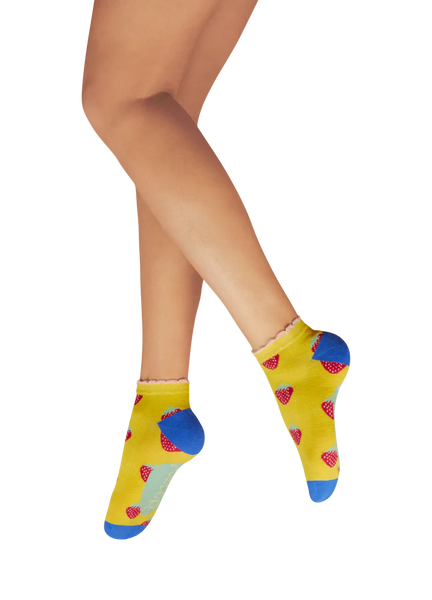 Powder Succulent Strawberries Trainer Socks - Mustard