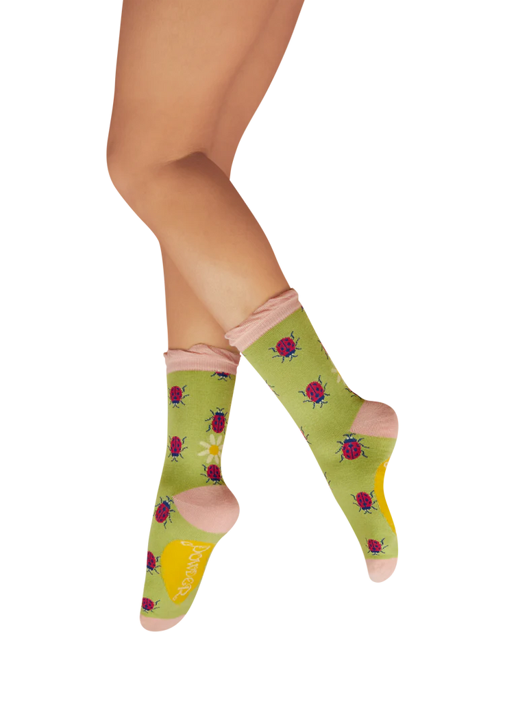 Powder Lovely Ladybirds Ankle Socks - Fern