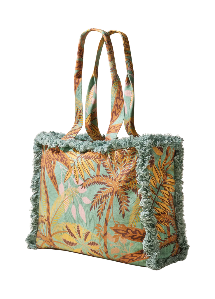 Powder Fringe Box Tote - Patterned Palms