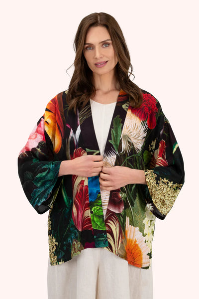 Powder Mid-Length Kimono - Opulent Florals, Chocolate