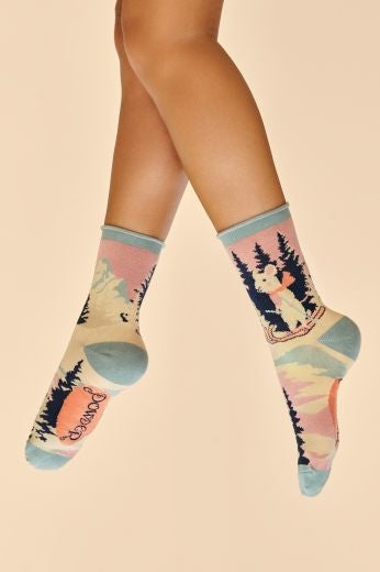 Powder Mouse On Ski Ankle Socks - Petal