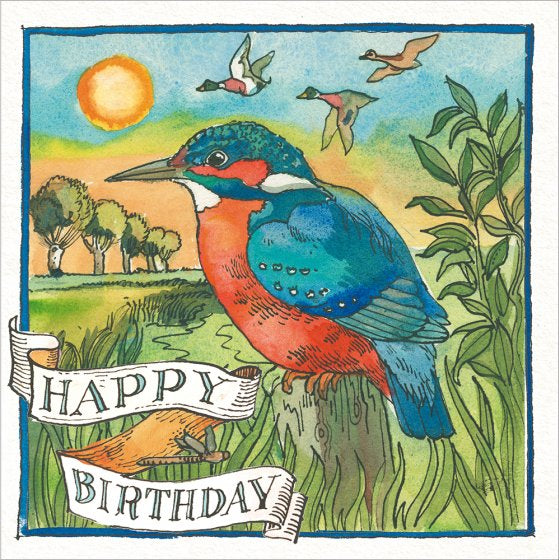 Matthew Rice Watchful Kingfisher Happy Birthday Card