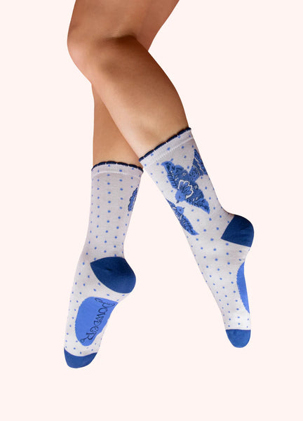 Powder Blue Birds Ankle Socks