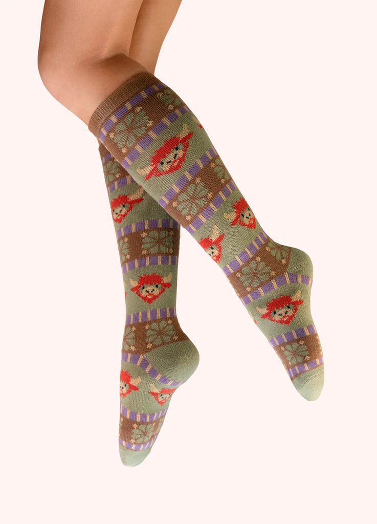Powder Knitted Knee High Socks - Highland Cow