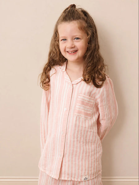 Their Nibs Kids Pink Multi Stripe Gauze Traditional Pyjama Set