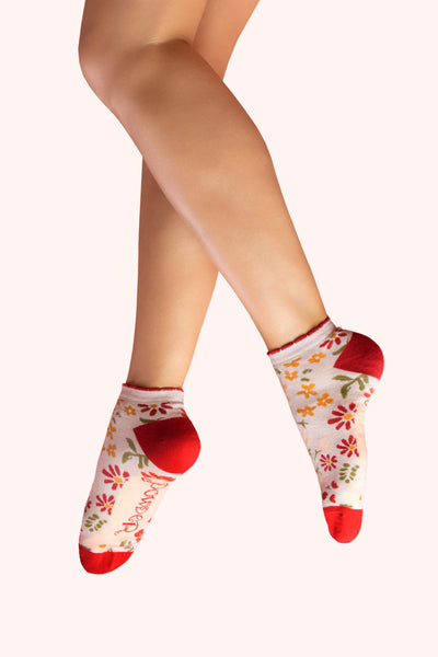 Powder Trainer Socks - Wild Flowers, Cream