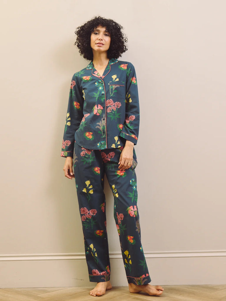 Their Nibs Navy Wallpaper Floral Cotton Traditional Pyjama Set