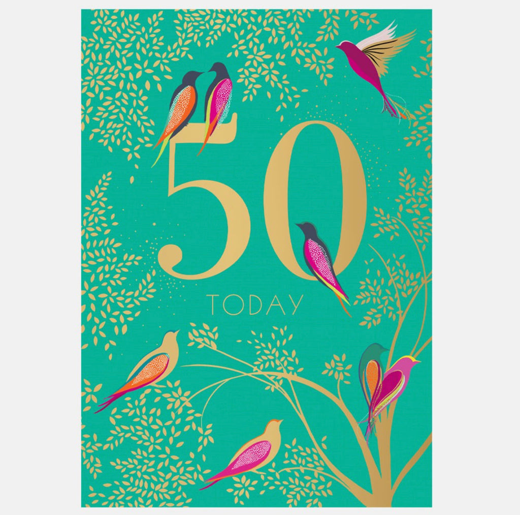 Sara Miller Green Birds 50th Birthday Card