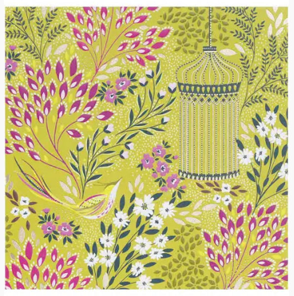 Sara Miller Floral & Bird Chartreuse Card