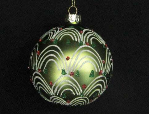Forest Green Glass Bauble with Glitter