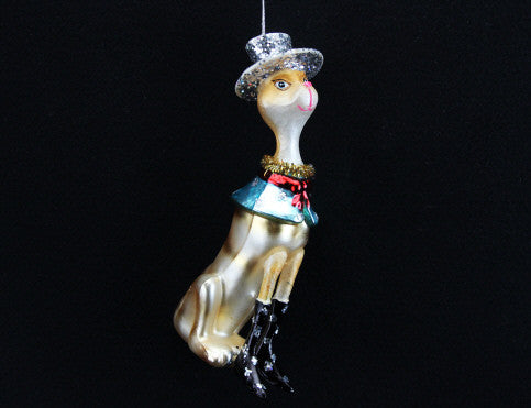 Painted Glass Cat with Hat Tree Decoration