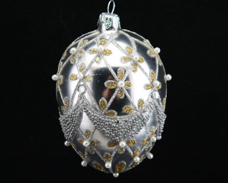 Gisela Graham Silver And Gold Egg With Glitter And Pearls