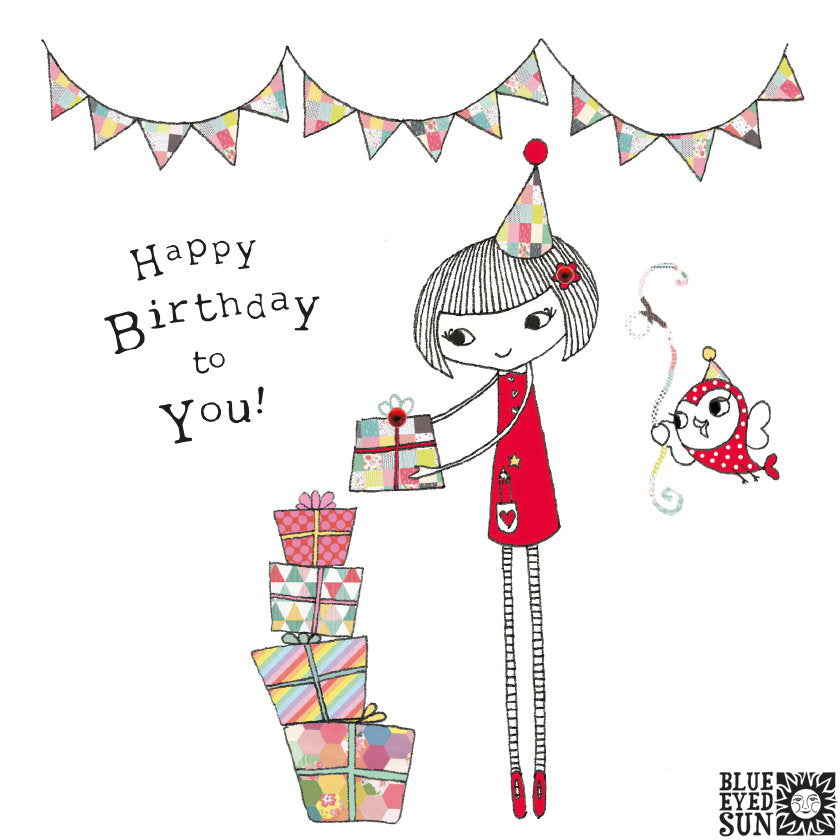 Doodle Girl Card - Happy Birthday To You!