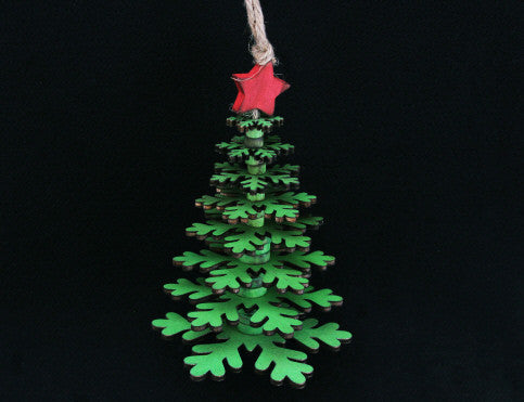 Green Wood Layered Snowflake Tree Decoration