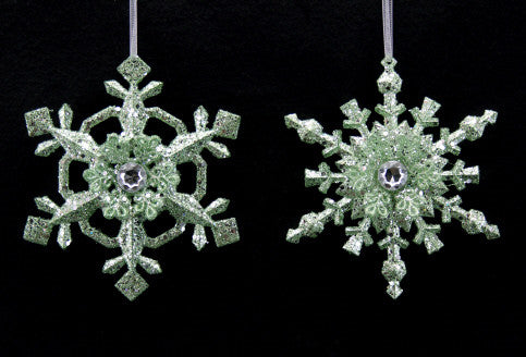 Pastel Green Glitter Snowflake Christmas Tree Decoration