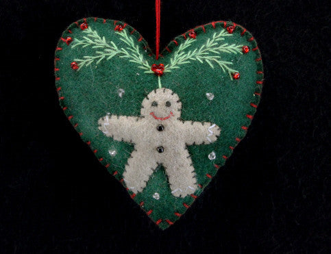 Felt Heart with Gingerbread Man Christmas Tree Decoration