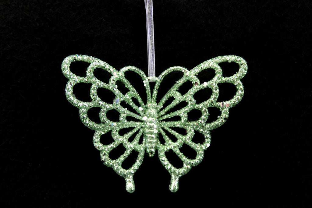 Pale Green Glitter Butterfly Christmas Tree Decoration