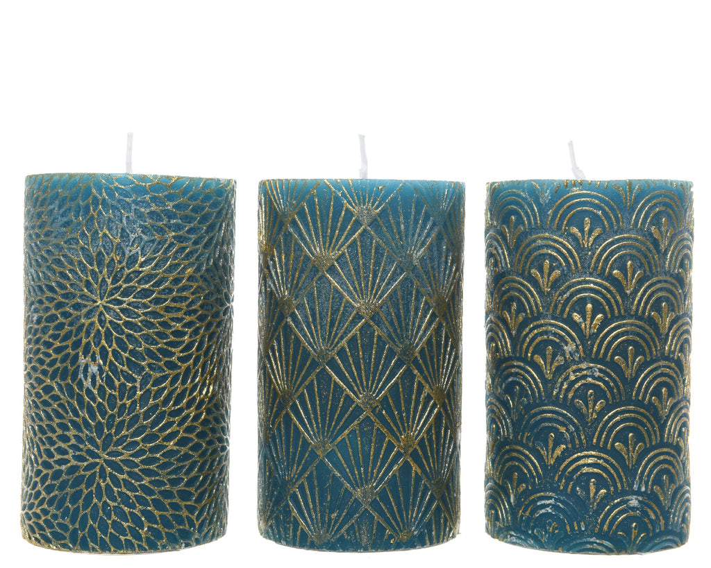 Small Teal Wax Pillar Candle