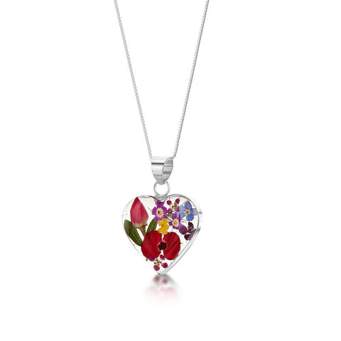 Shrieking Violet Mixed Flower Pendant Necklace - Medium Heart