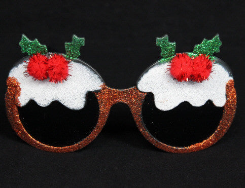 Glitter Christmas Pudding Novelty Glasses