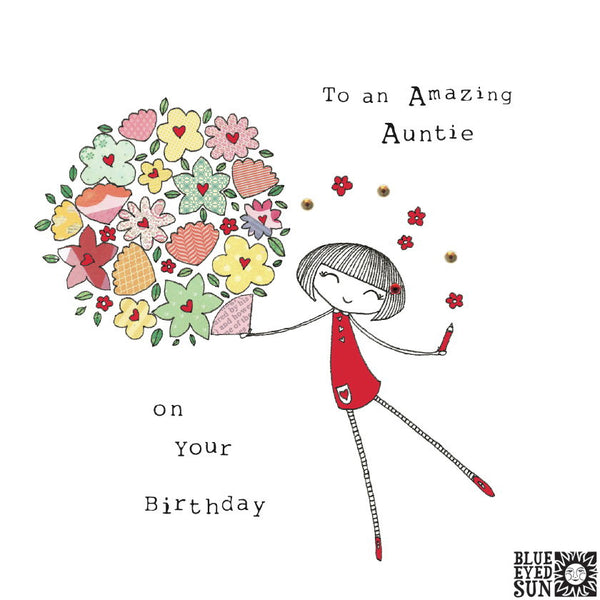Doodle Girl Card - Birthday Auntie