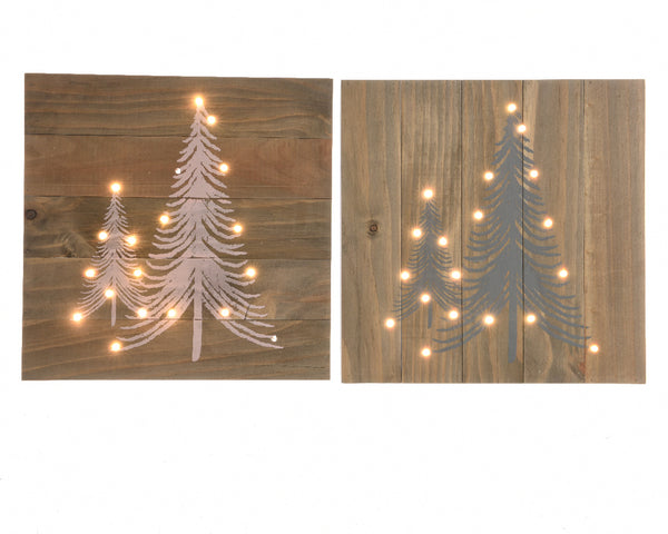 LED Wooden Christmas Tree Wall Art - White/Grey