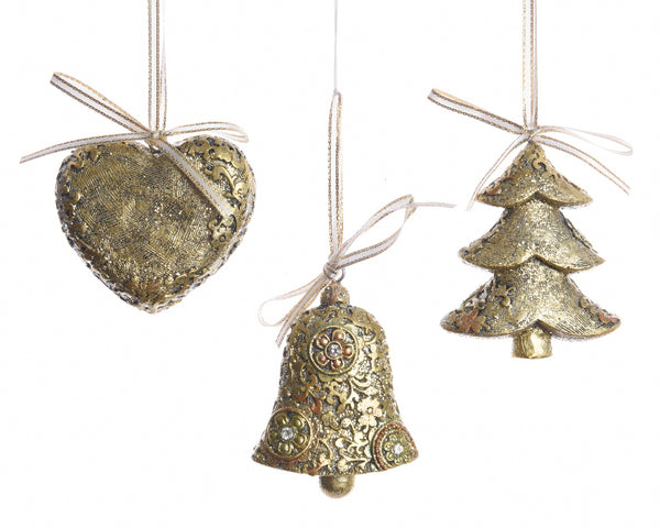Gold Christmas Tree Decoration - Heart/Bell/Christmas Tree